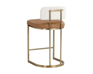 Sunpan Larissa Counter Stool - Elegant Napa Cognac & Rhea Light Barley With Antique Brass Frame Design Brown Fabric ,Faux Leather 111647
