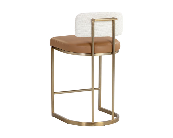 Sunpan Larissa Counter Stool - Elegant Napa Cognac & Rhea Light Barley With Antique Brass Frame Design Brown Fabric ,Faux Leather 111647