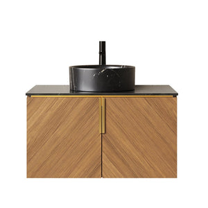 English Elm Muri Floating Bathroom Vanity Plywood Cabinet Sintered Stone Top Oak Drawer W2615S00549