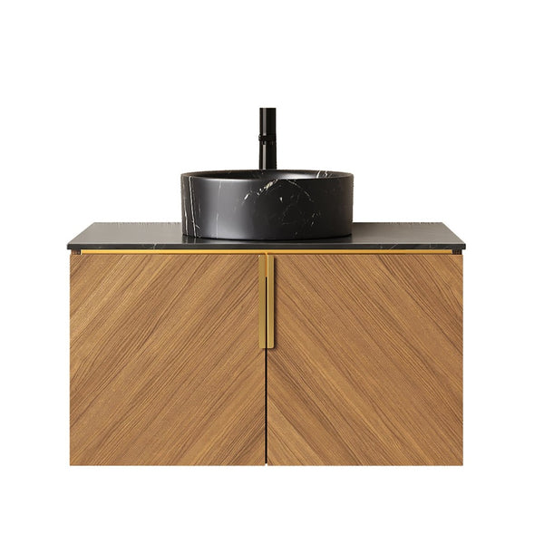 English Elm Muri Floating Bathroom Vanity Plywood Cabinet Sintered Stone Top Oak Drawer W2615S00549