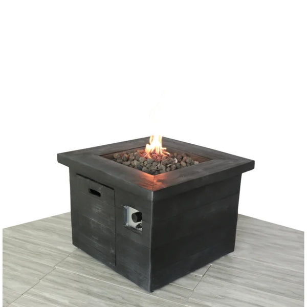 English Elm Fibre Concrete Outdoor Fire Pit Table with Wood Grain Texture and Tank Storage B120P204209