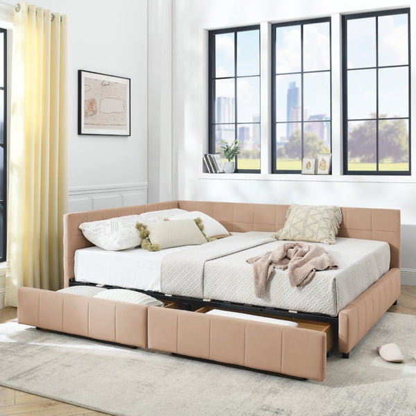 English Elm Queen Size Velvet Tufted Sofa Bed Frame With Padded Backrest, Armrests - Elegant Pink Design! W487S00276-GIGA