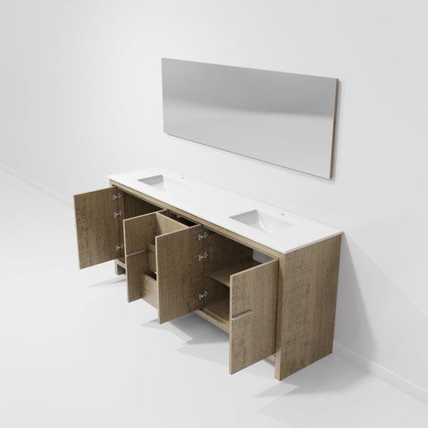 English Elm Rustic Acacia Double Bath Vanity With White Quartz Top & 70" Mirror - Stylish Storage & Durability B2731S01393-GIGA