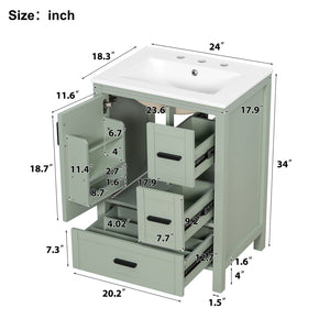 English Elm Modern 24 Inch Bathroom Vanity Solid Wood Cabinet with Ceramic Sink and Soft Close Storage Green N729P292859F