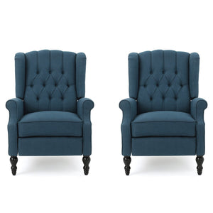 English Elm Charcoal Wingback Pushback Recliner with Button Tufted Diamond Fabric Upholstery Dark Blue N763P410529C