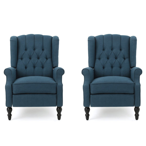 English Elm Charcoal Wingback Pushback Recliner with Button Tufted Diamond Fabric Upholstery Dark Blue N763P410529C