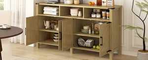 English Elm U_style 59 Inch Sideboard Buffet with Built in Power Outlets Open Cubbies Metal Accents Natural Wood N711P347407O