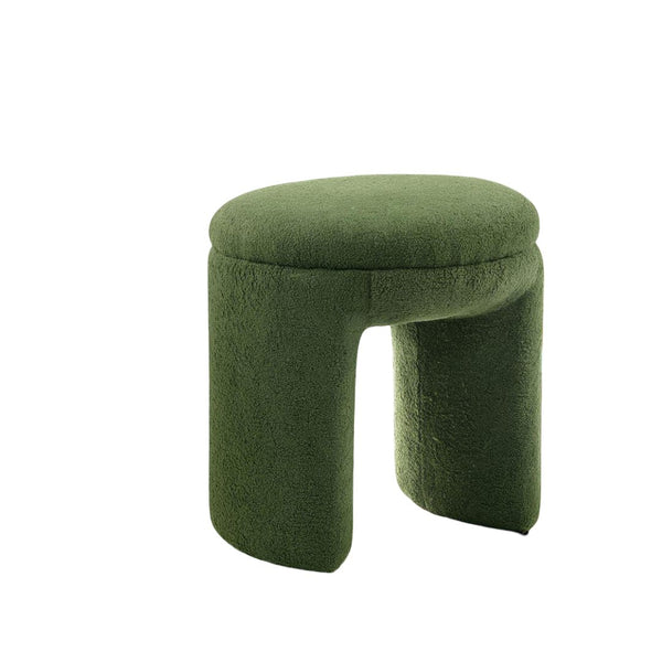 English Elm Round Plush Accent Stool with Teddy Shearling Upholstery, Cozy Contemporary Ottoman Bench Appeal Green 19 L x 19 W x 20 H B2741P388364