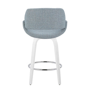 English Elm Fixed-height Swivel Counterstools with Blue Patterned Upholstery White Legs Set of 2 B202S01820