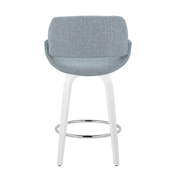 English Elm Fixed-height Swivel Counterstools with Blue Patterned Upholstery White Legs Set of 2 B202S01820