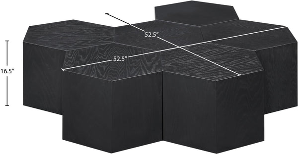 Meridian Furniture Eternal Solid Oak Modular Coffee Table Low Profile Centerpiece for Contemporary Living Rooms Black 262-CT-6PC