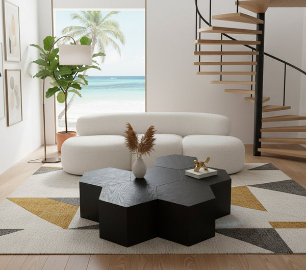 Meridian Furniture Eternal Solid Oak Modular Coffee Table Low Profile Centerpiece for Contemporary Living Rooms Black 262-CT-6PC