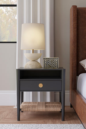 Alpine Furniture Cleo Nightstand In Charcoal Gray - Stylish & Functional Bedroom Storage With Modern Elegance Charcoal Gray Rubberwood Solids & Oak Veneer 2620-02-alpine