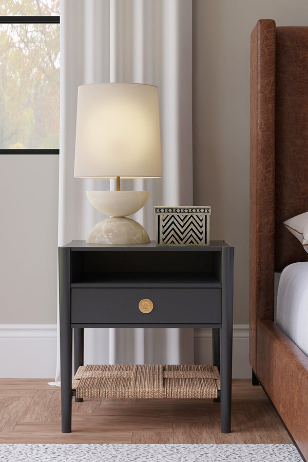 Alpine Furniture Cleo Nightstand In Charcoal Gray - Stylish & Functional Bedroom Storage With Modern Elegance Charcoal Gray Rubberwood Solids & Oak Veneer 2620-02-alpine