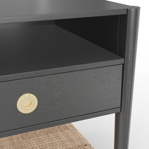 Alpine Furniture Cleo Nightstand In Charcoal Gray - Stylish & Functional Bedroom Storage With Modern Elegance Charcoal Gray Rubberwood Solids & Oak Veneer 2620-02-alpine
