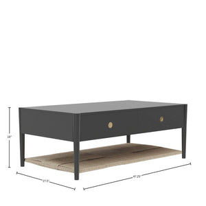 Alpine Furniture Cleo Coffee Table With Four Drawers And Woven Shelf, Brass Knobs, Smooth Ball-Bearing Glides Charcoal Gray 2620-61