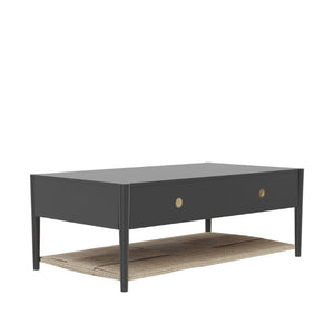 Alpine Furniture Cleo Coffee Table With Four Drawers And Woven Shelf, Brass Knobs, Smooth Ball-Bearing Glides Charcoal Gray 2620-61