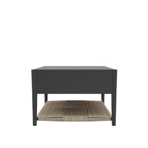 Alpine Furniture Cleo Coffee Table With Four Drawers And Woven Shelf, Brass Knobs, Smooth Ball-Bearing Glides Charcoal Gray 2620-61