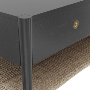 Alpine Furniture Cleo Coffee Table With Four Drawers And Woven Shelf, Brass Knobs, Smooth Ball-Bearing Glides Charcoal Gray 2620-61
