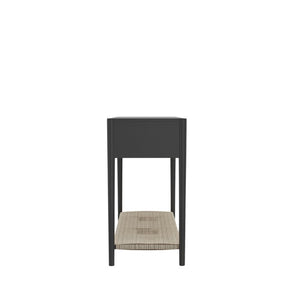 Alpine Furniture Cleo Console Table With Woven Shelf And Brass Knobs, Fully Assembled Entryway Accent (48" W) Charcoal Gray 2620-63
