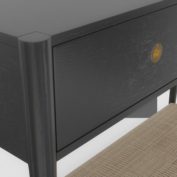 Alpine Furniture Cleo Console Table With Woven Shelf And Brass Knobs, Fully Assembled Entryway Accent (48" W) Charcoal Gray 2620-63
