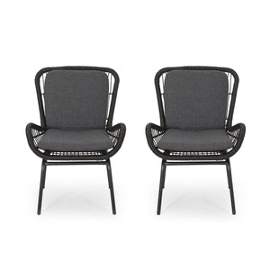 English Elm Christopher Knight Home® - Mccaskill Patio Chair Set of 2 with Water-Resistant Cushions, Durable Rattan Weave & Iron Frame Stability Grey 64877.00GRY
