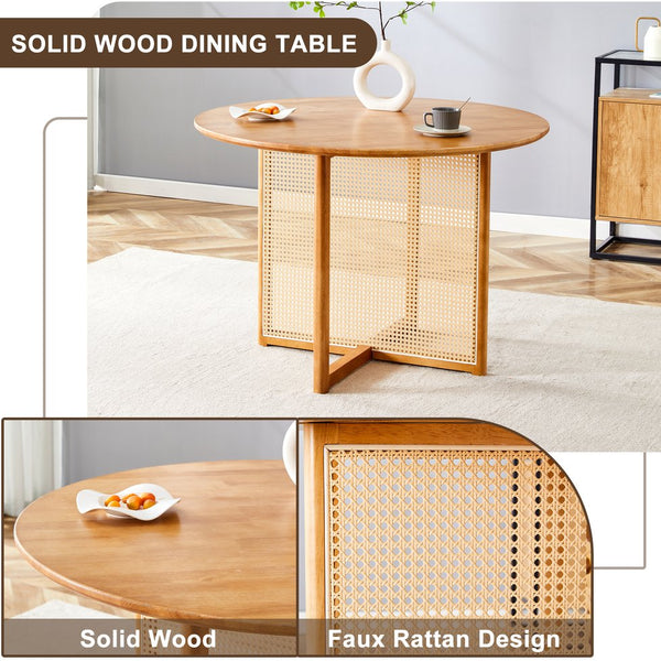 English Elm Chinese Solid Wood Round Table - Rustic Retro Design With Imitation Rattan For Dining & Office Spaces W1151P154825