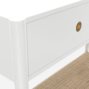 Alpine Furniture Cleo Console Table With Woven Shelf And Brass Knobs, Fully Assembled Entryway Accent (48" W) White 2620WHT-63