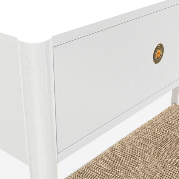 Alpine Furniture Cleo Console Table With Woven Shelf And Brass Knobs, Fully Assembled Entryway Accent (48" W) White 2620WHT-63
