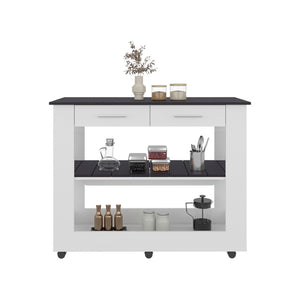 English Elm Hardy Rolling Kitchen Island with Two Drawers Open Shelves and Melamine Work Surface B097P474257