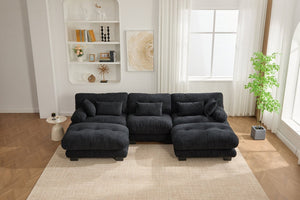 English Elm United We Win U-Shaped Modular Cloud Couch With 2 Ottomans & Bolster Pillows For Ultimate Comfort W1568S00196-GIGA