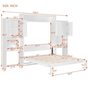 English Elm Queen Size Murphy Bed With Integrated Desk, Vanity & Storage Cabinets For Versatile Living Spaces N820S10057K-GIGA