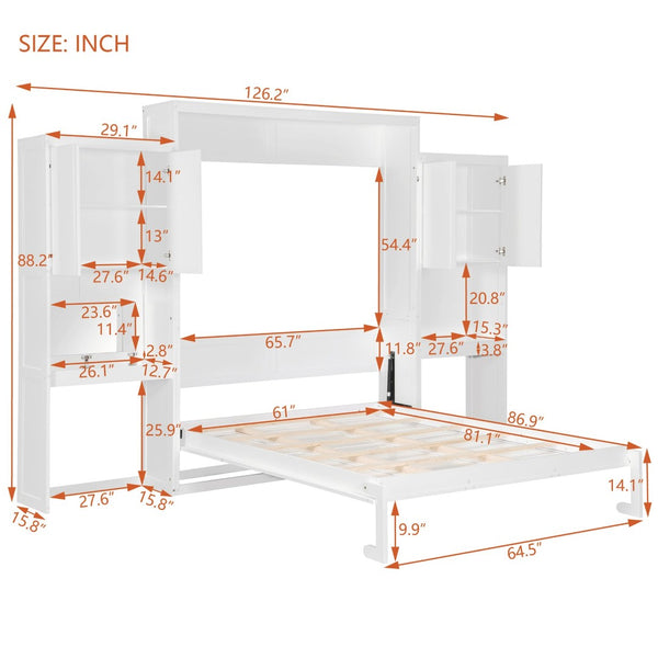 English Elm Queen Size Murphy Bed With Integrated Desk, Vanity & Storage Cabinets For Versatile Living Spaces N820S10057K-GIGA
