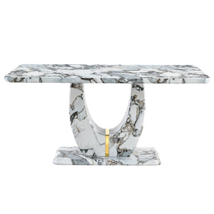 English Elm Modern Mdf Dining Table Seats Six with U-shaped Legs for Minimalist Interiors White W1151S04160