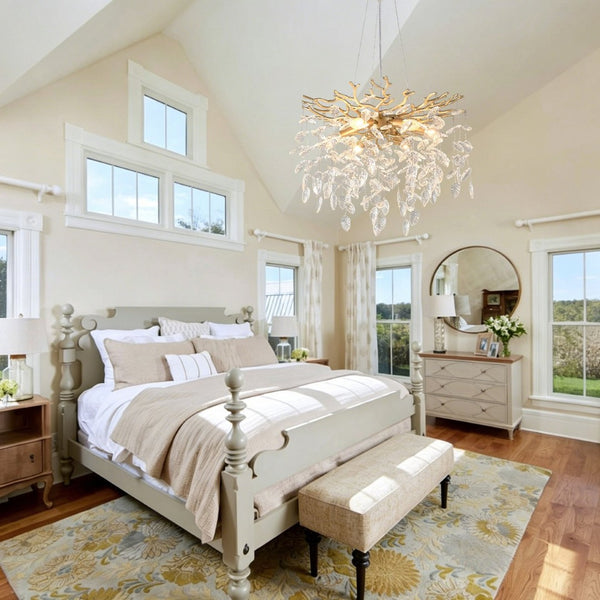 English Elm 6-light Rectangular Chandelier Seeded Glass Gold Farmhouse Fixture for Dining Rooms W5008P466531