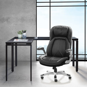 OSP Home Furnishings Bonded Leather Executive Office Chair with Lumbar Support and Ergonomic Adjustable Seat Silver ECH620636-EC3