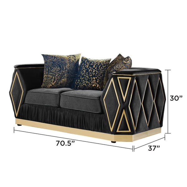 English Elm Cavalli Glam Loveseat with Diamond Upholstery Panels and Gold Trim Accent Legs Black+Gold B009P417495