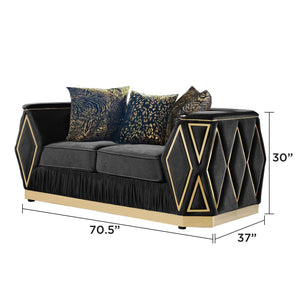 English Elm Cavalli Diamond Upholstered Sofa and Loveseat Set with Gold Accents for Modern Living Black+Gold B009S02182