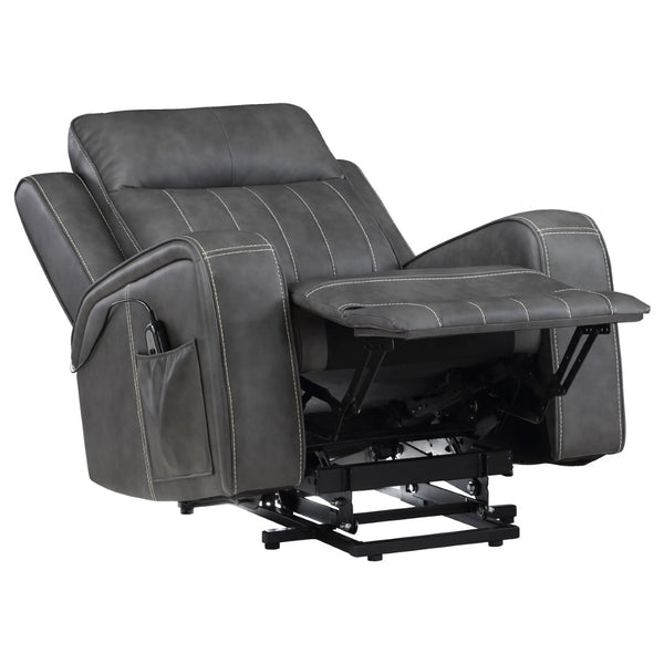 English Elm Mckinley Power Lift Recliner in Grey Leatherette with Plush Foam and Track Arms B062P468099