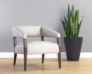 Sunpan Carlyle Lounge Chair - Mid-Century Modern Design in Genuine Leather with Solid Oak Frame for Comfort Saloon Light Grey Leather