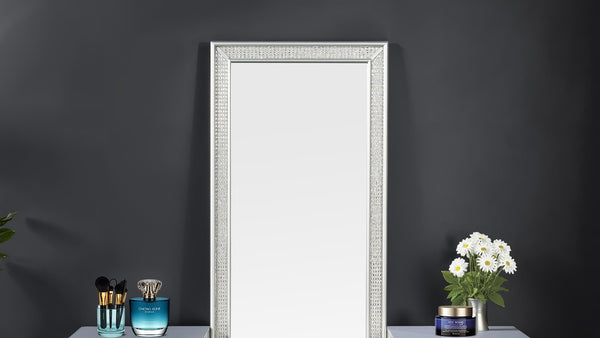 English Elm Glam Elegant Vanity Set with LED Mirror, Plush Stool, Ample Storage, Felt-Lined Drawers, Chic Finish Gray 24 L x 40 W x 36 H B2741S00671
