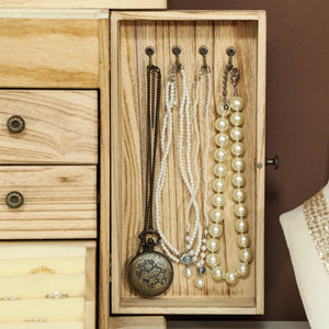 English Elm Jewelry Armoire Paulownia Wood Box with Built-in Mirror Hooks and Tiered Storage T3971P397384