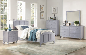 English Elm Transitional Gray Nightstand with Turned Feet & Wood Knobs, 2 Drawers Farmhouse Modern Bedroom B011P294629