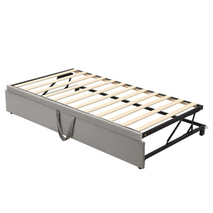 English Elm Twin Upholstered Daybed with Pop-Up Trundle, Space-Saving Guest Bed with Slats, Hydraulic Wheels, 81.9" L Gray SF000133AAE