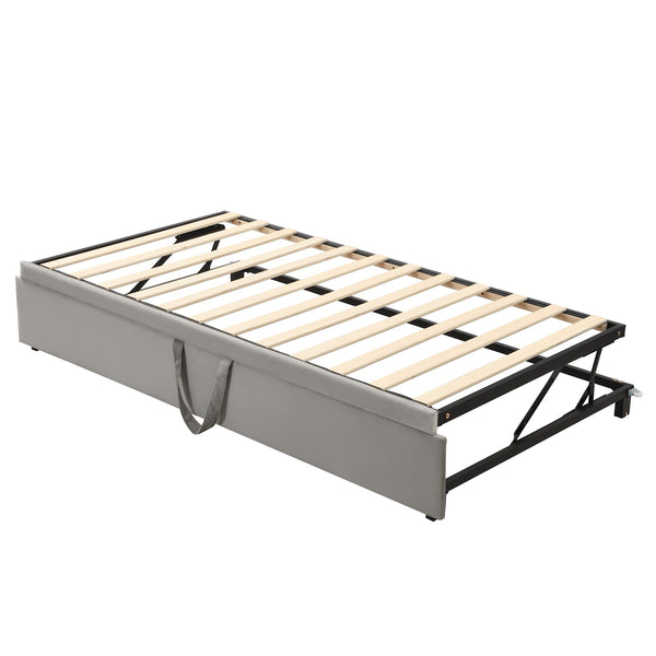 English Elm Twin Upholstered Daybed with Pop-Up Trundle, Space-Saving Guest Bed with Slats, Hydraulic Wheels, 81.9" L Gray SF000133AAE