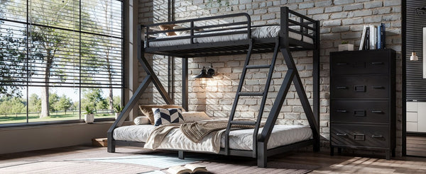 English Elm Twin Over Full Metal Bunk Bed Low Profile Heavy Duty Frame for Kids Guest Rooms W5305P463443