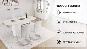 English Elm 63" Modern Cream Mdf Dining Table Set With 4 Pu Armless Chairs & Stylish Silver-Plated Legs For Home W2189S00668