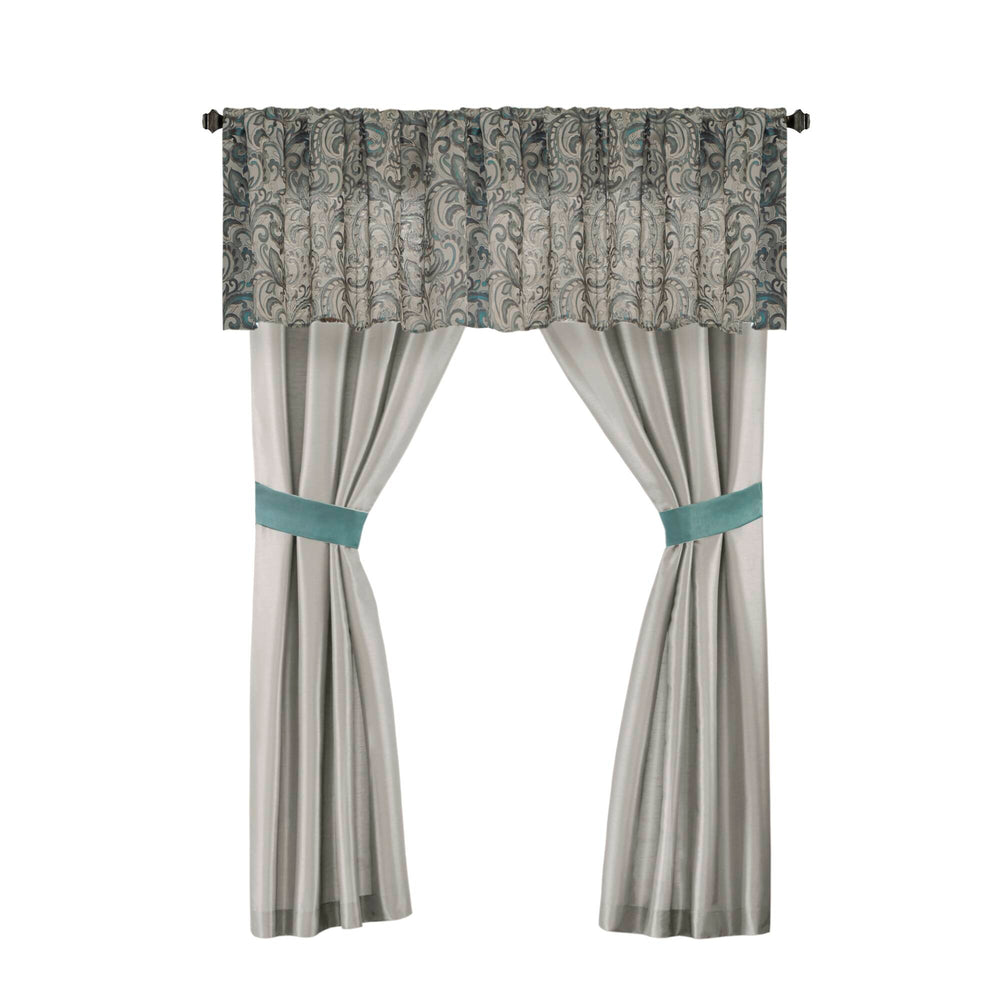 JLA Home Madison Park Essentials - 24 Teal and Grey Jacquard Paisley Bedding Set with Curtains, Embroidered Pillows, Hypoallergenic Fill 92 L x 104 W x 1.5H MPE10-637