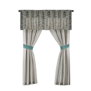 JLA Home Madison Park Essentials - 24 Teal and Grey Jacquard Paisley Bedding Set with Curtains, Embroidered Pillows, Hypoallergenic Fill 92 L x 104 W x 1.5H MPE10-637