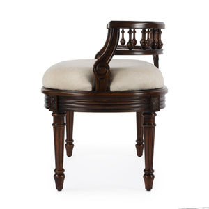 Butler Specialty Hathaway Elegant Oval Upholstered Vanity Seat With Carved Wood Back For Stylish Dressing Rooms Dark Brown Rubberwood Solids,Cherry Veneer,Fiberboard,Cotton,Urethane Foam 2625024-butler